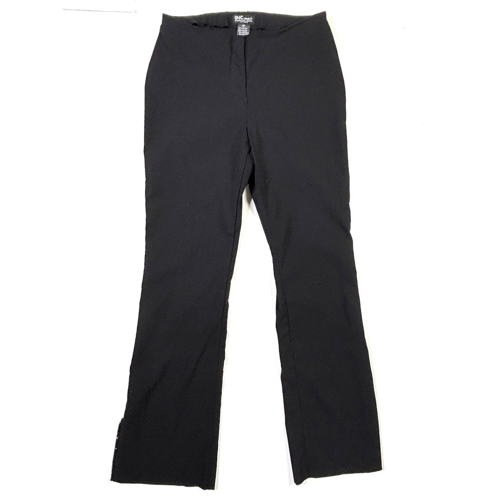 INC International Concepts Pants Women's 4P Straight Leg Black Stretch Hem Slit
